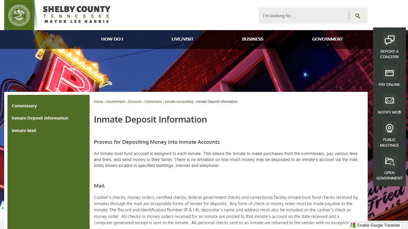 Inmate Deposit Information | Shelby County, TN - Official Website